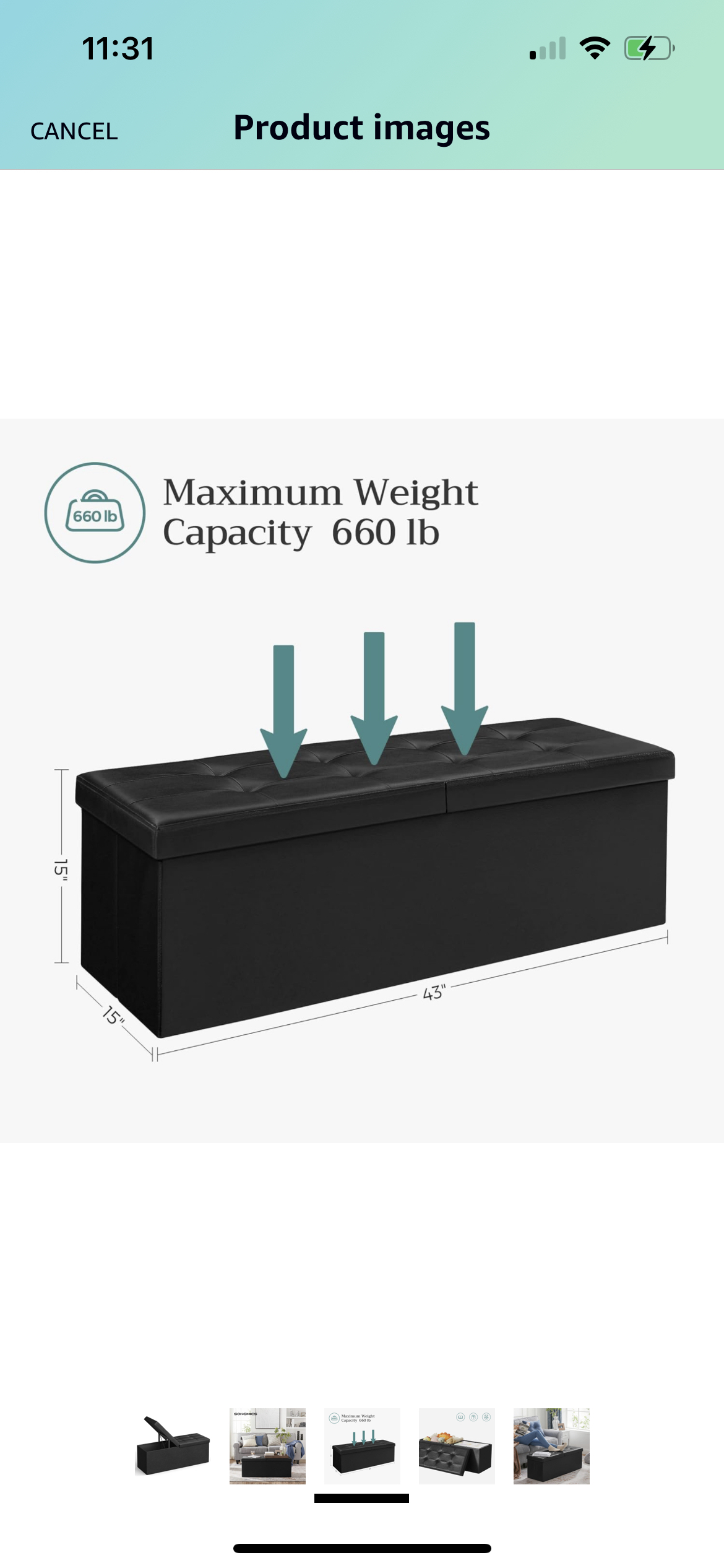 43-Inch Storage Ottoman Bench with Flip Lid, Padded Seat image indicator(2)
