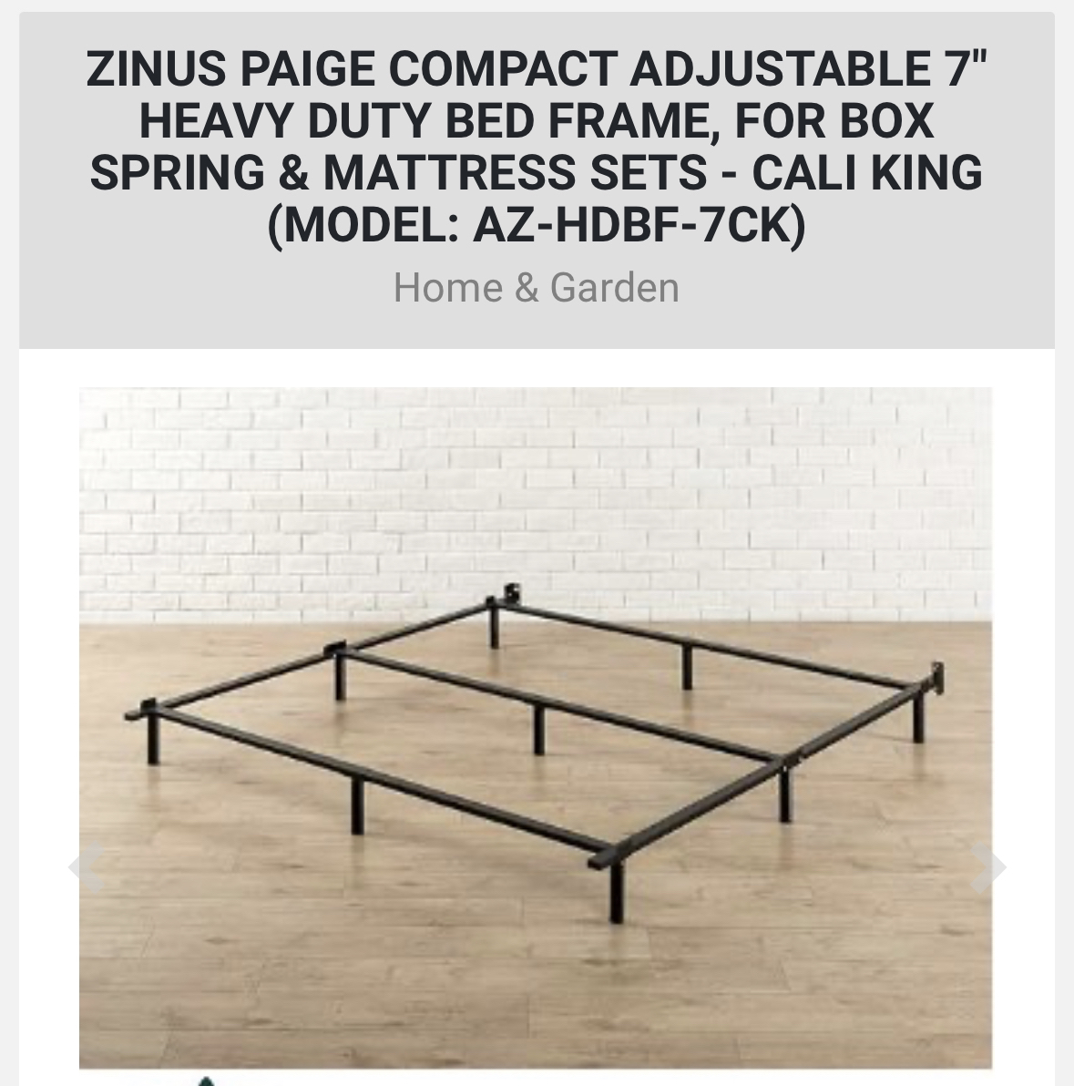 ZINUS PAIGE COMPACT ADJUSTABLE 7" HEAVY DUTY BED FRAME