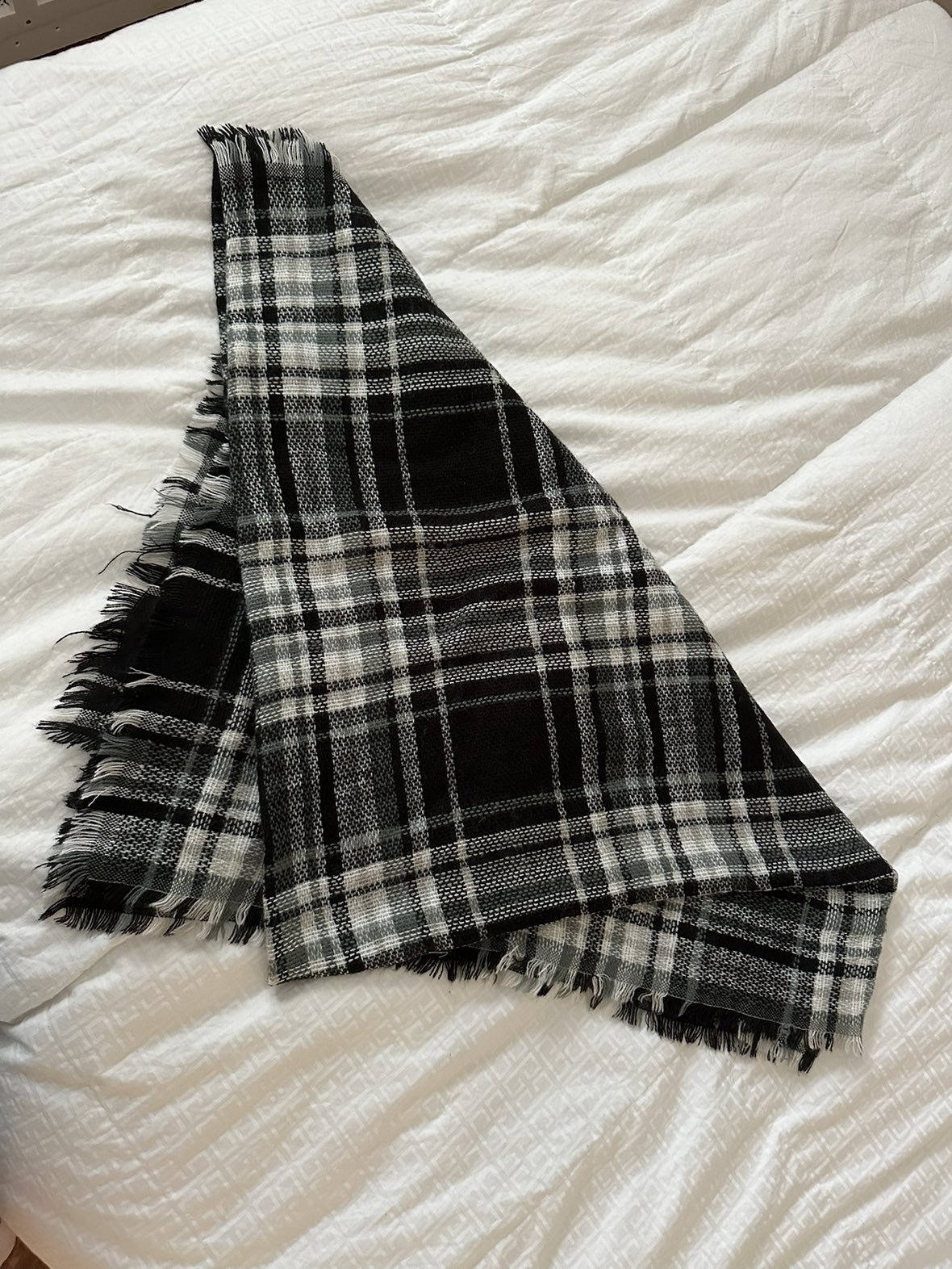 soft black and white checkered large blanket scarf thumbnail