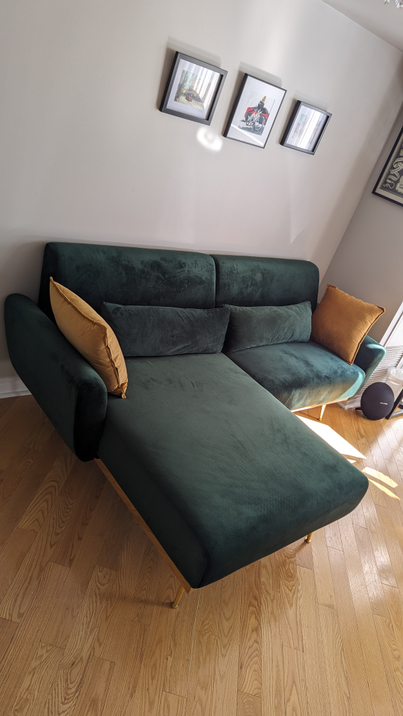 Barely Used 86.6" Green Velvet Upholstered Sectional - photo 2