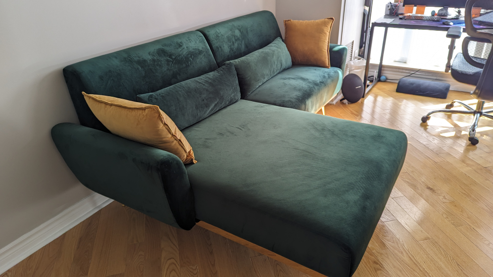 Barely Used 86.6" Green Velvet Upholstered Sectional - photo 3