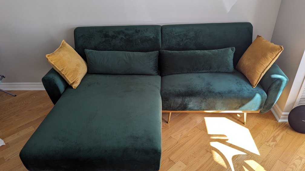 Barely Used 86.6" Green Velvet Upholstered Sectional - photo 4