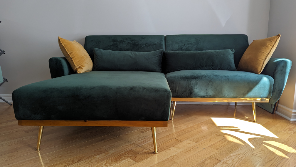 Barely Used 86.6" Green Velvet Upholstered Sectional - photo 5