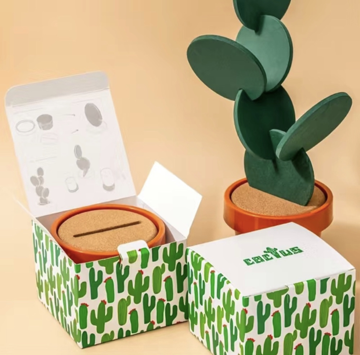 Set Of 6 Cactus Coasters With Terracotta Style Pot in box thumbnail
