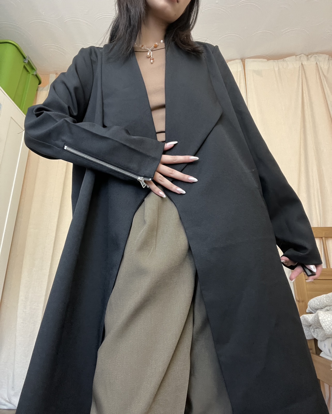 Black trench coat/ ¾ jacket image indicator(3)