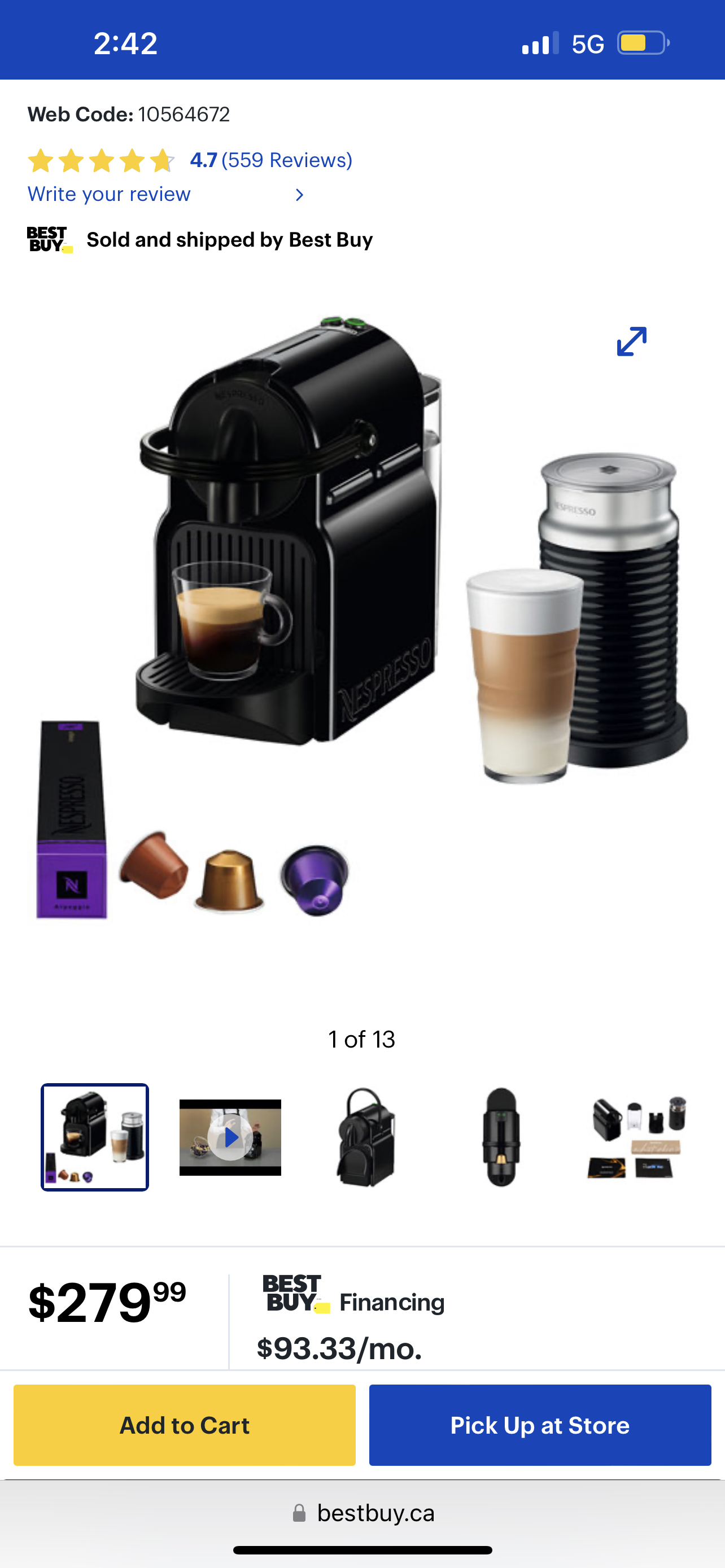 Nespresso inissia machine with milk frother thumbnail