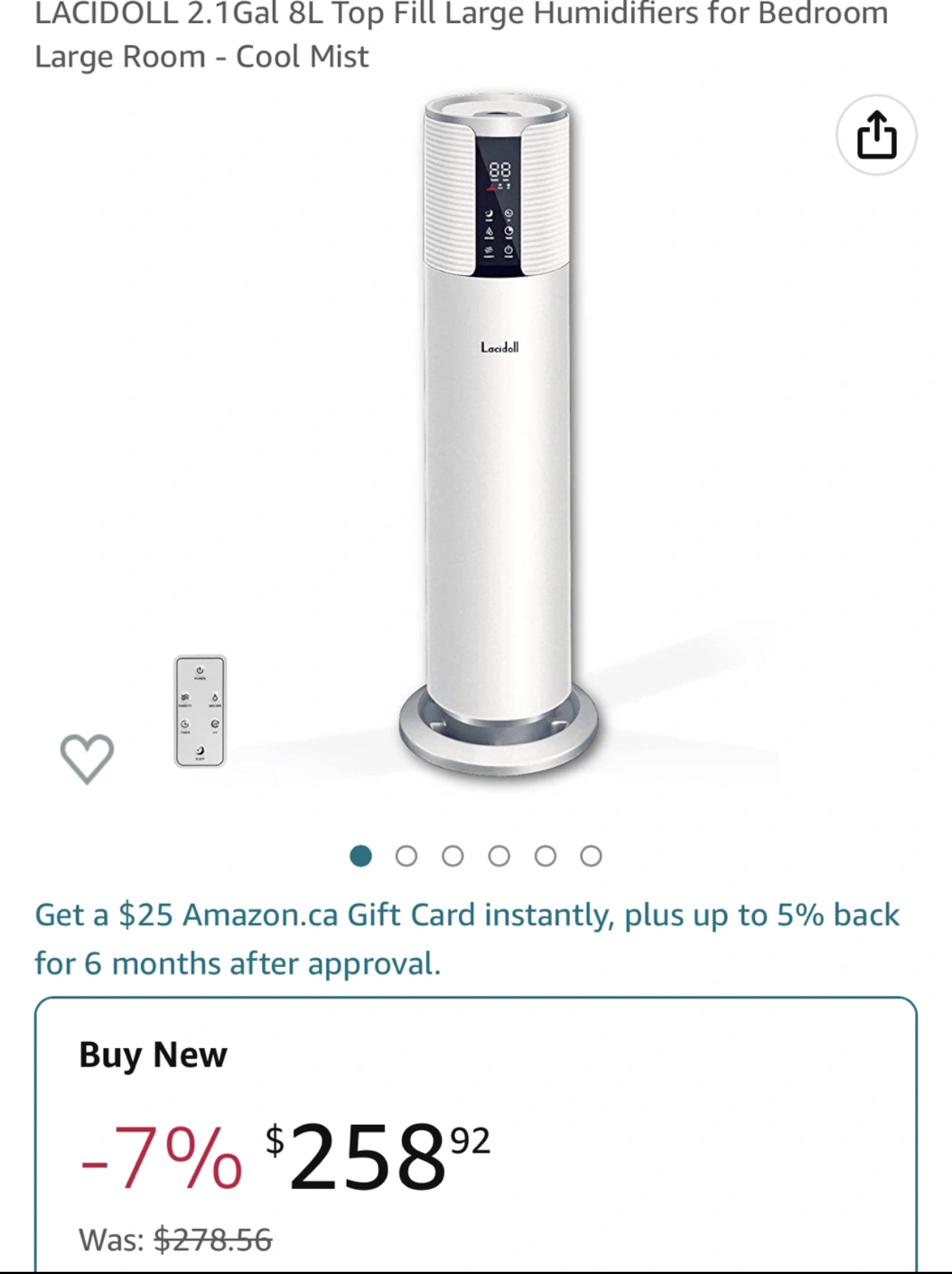 New Humidifiers LACIDOLL 8 L Top Fill Large Room Cool Mist image indicator(2)