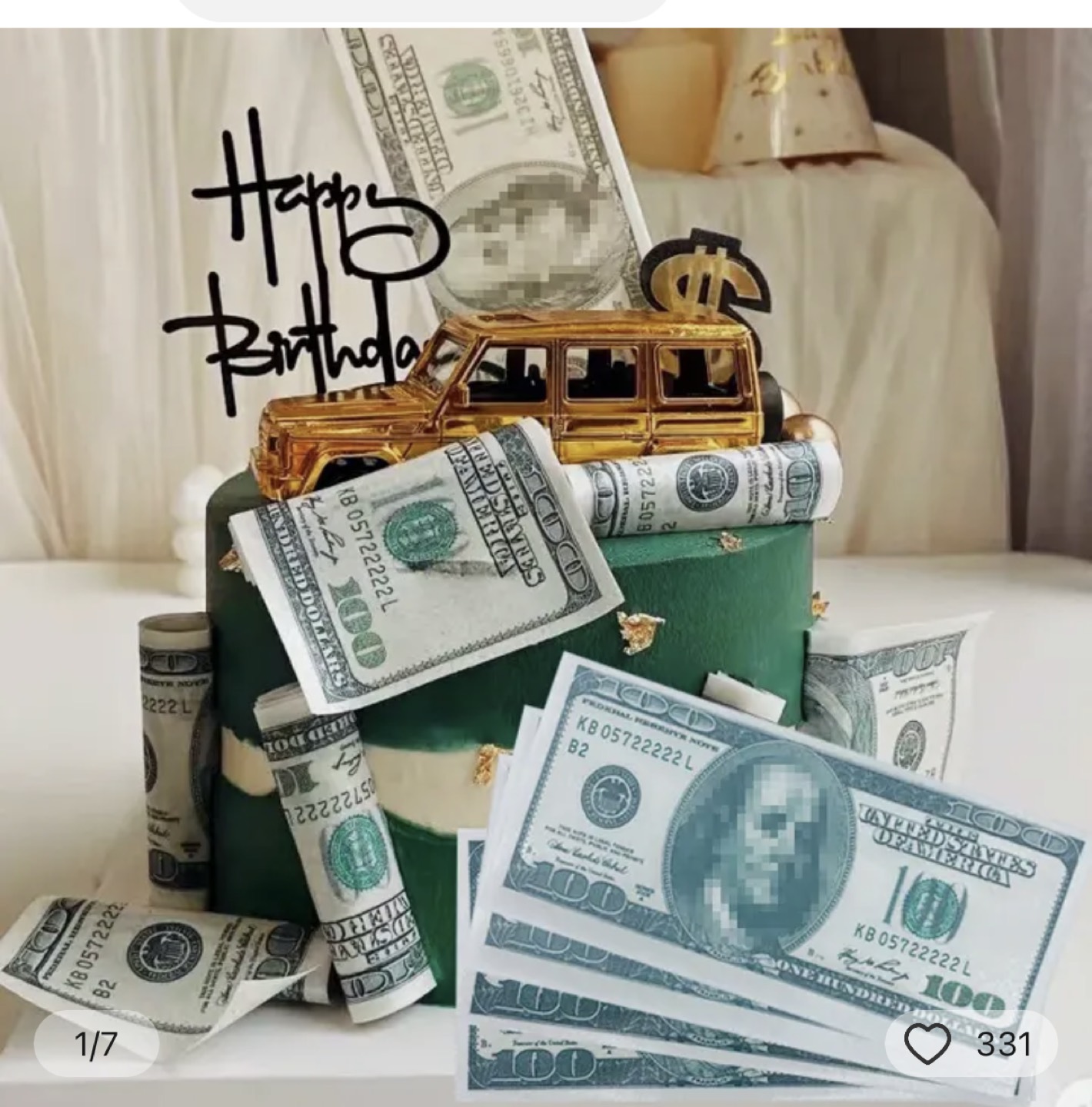 100-Dollar-Edible Wafer Paper Birthday CakeDecoration image indicator(3)