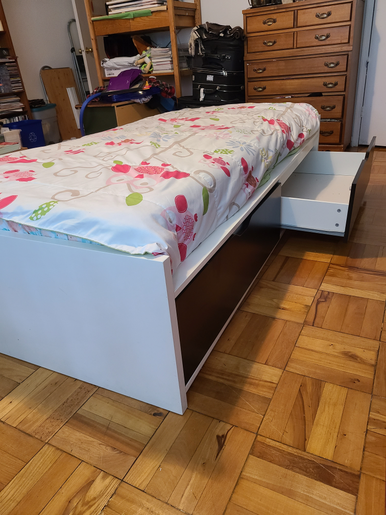IKEA BRIMNES twin bed with storage and matress - photo 2