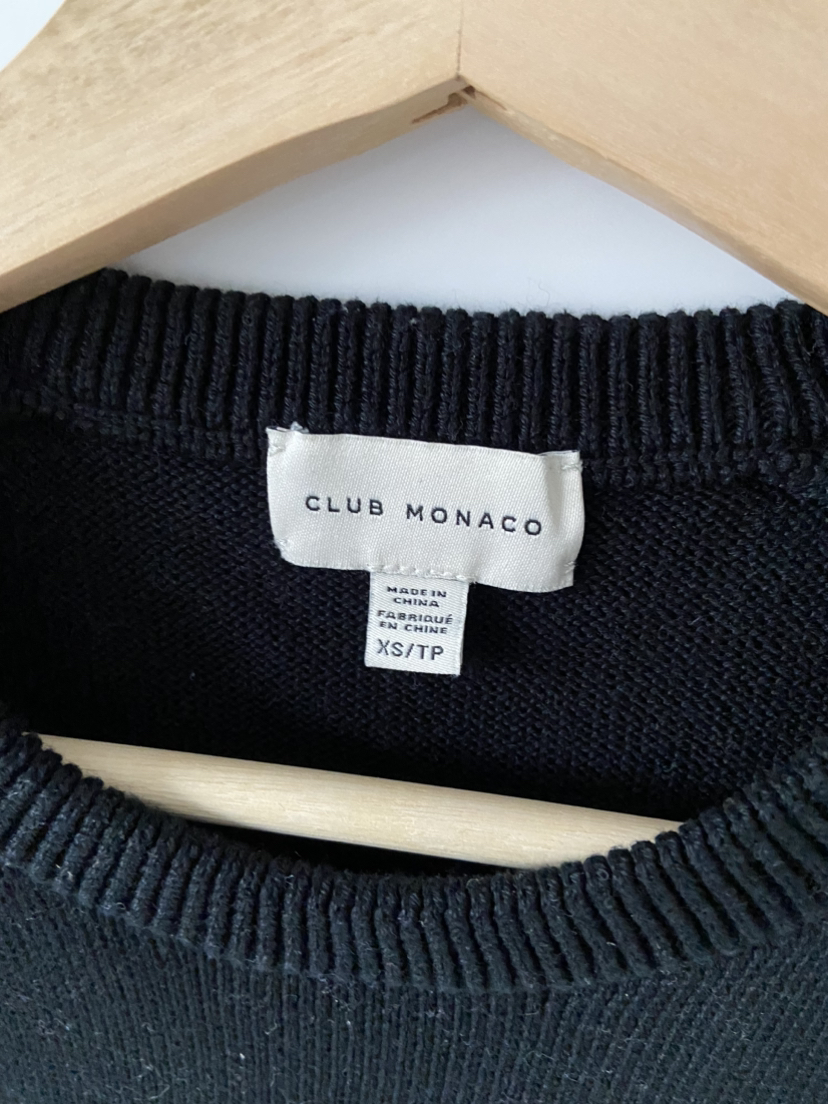 Club Monaco cotton sweater with leather elbow patch image indicator(2)