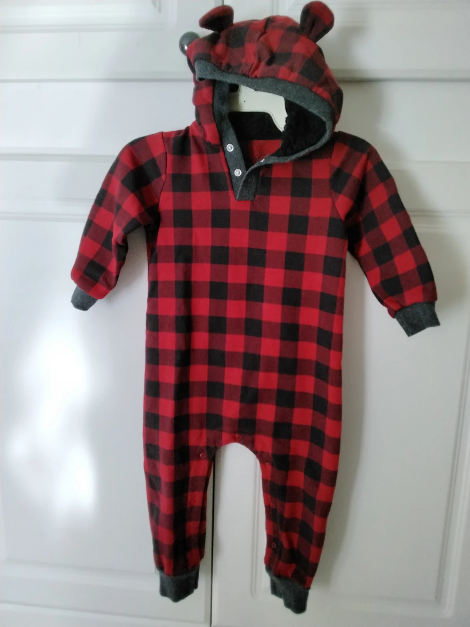 Buffalo plaid hooded onesie,  size 24 months