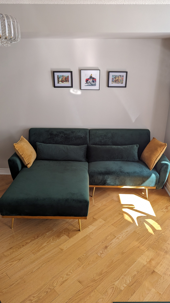 Barely Used 86.6" Green Velvet Upholstered Sectional