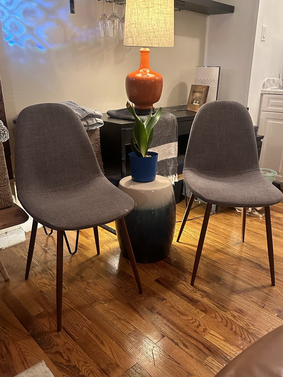 Grey fabric dining chairs