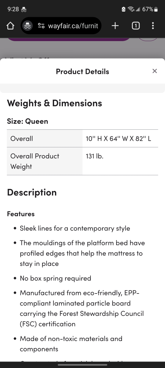 Wayfair Queen size Platform bed - photo 2