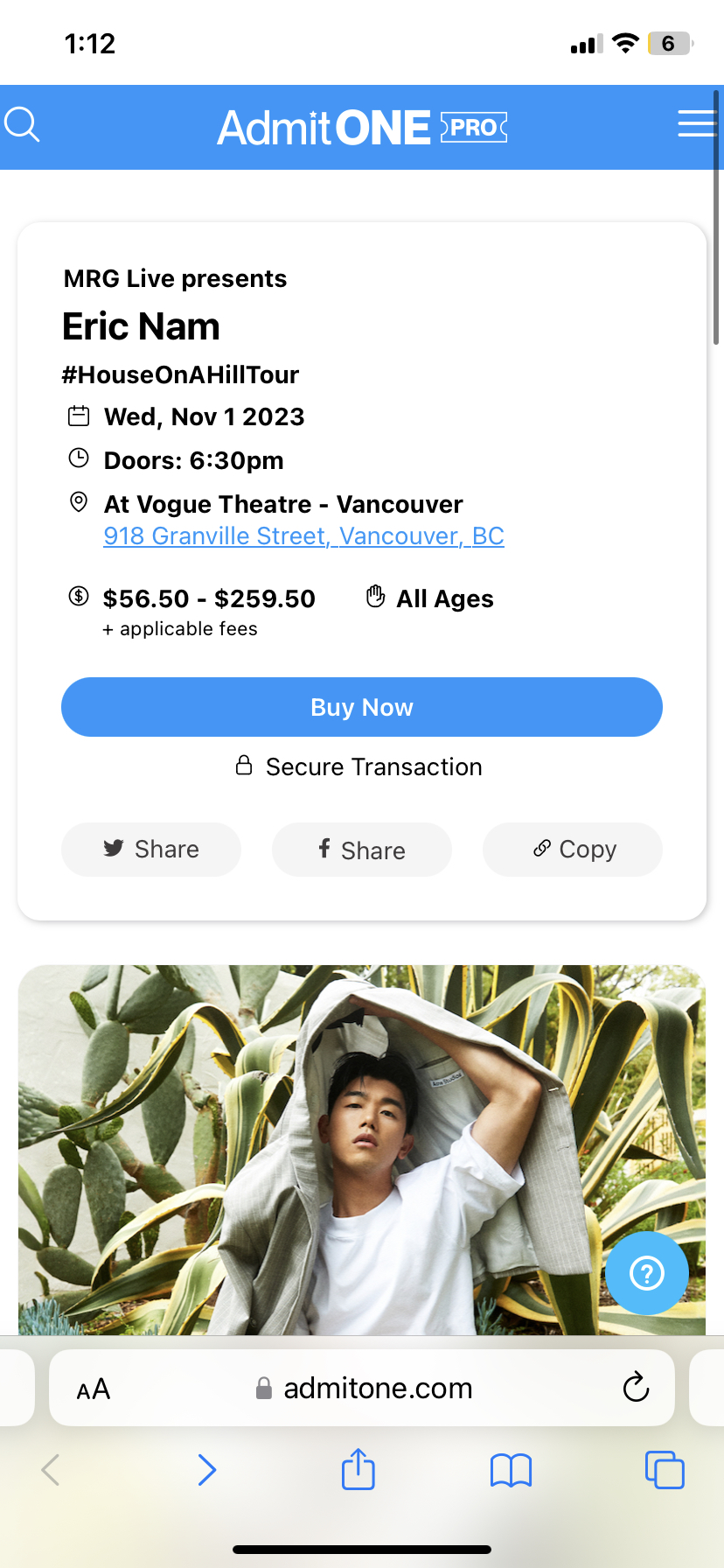 Eric nam house on a hill concert tickets - photo 3