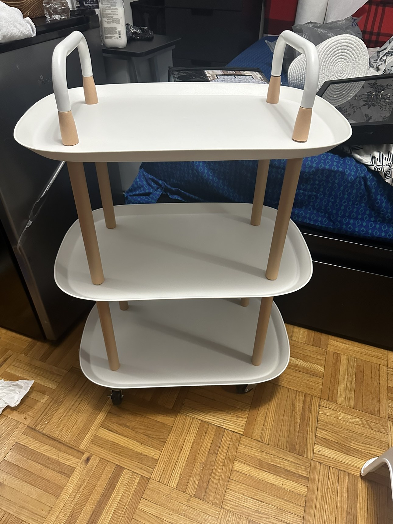 Three tier white shelf with wheels thumbnail