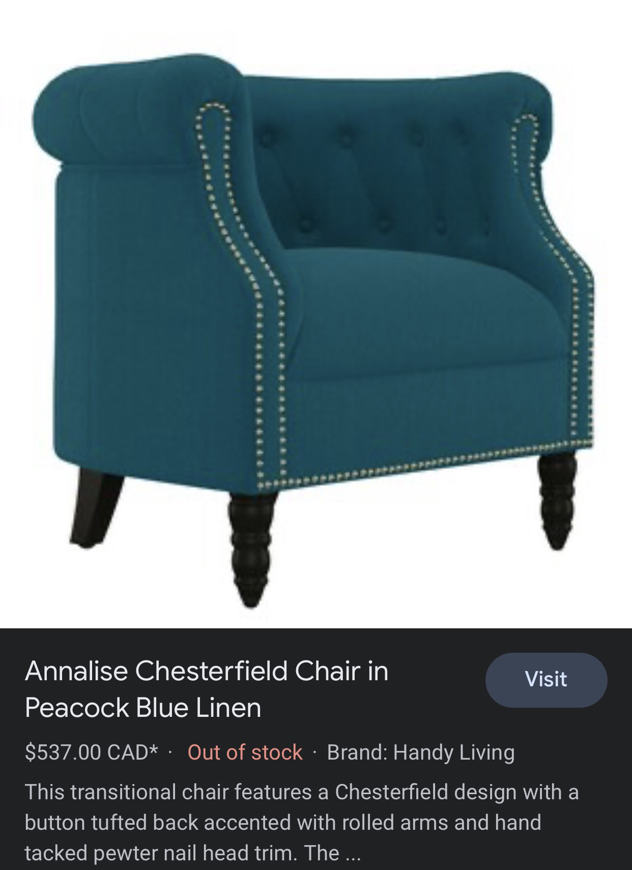 Handy Living Annalise Chesterfield Chair - photo 3