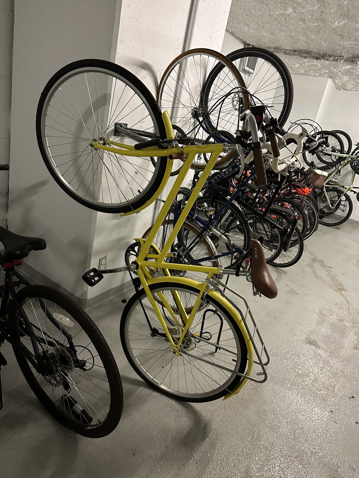 CCM yellow step over bike.