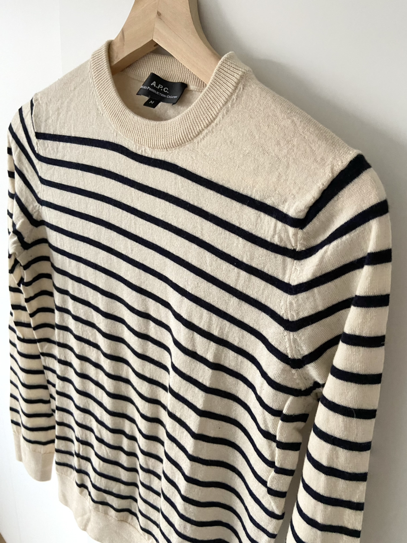 A.P.C. Navy stripe crew neck sweater size M image indicator(2)