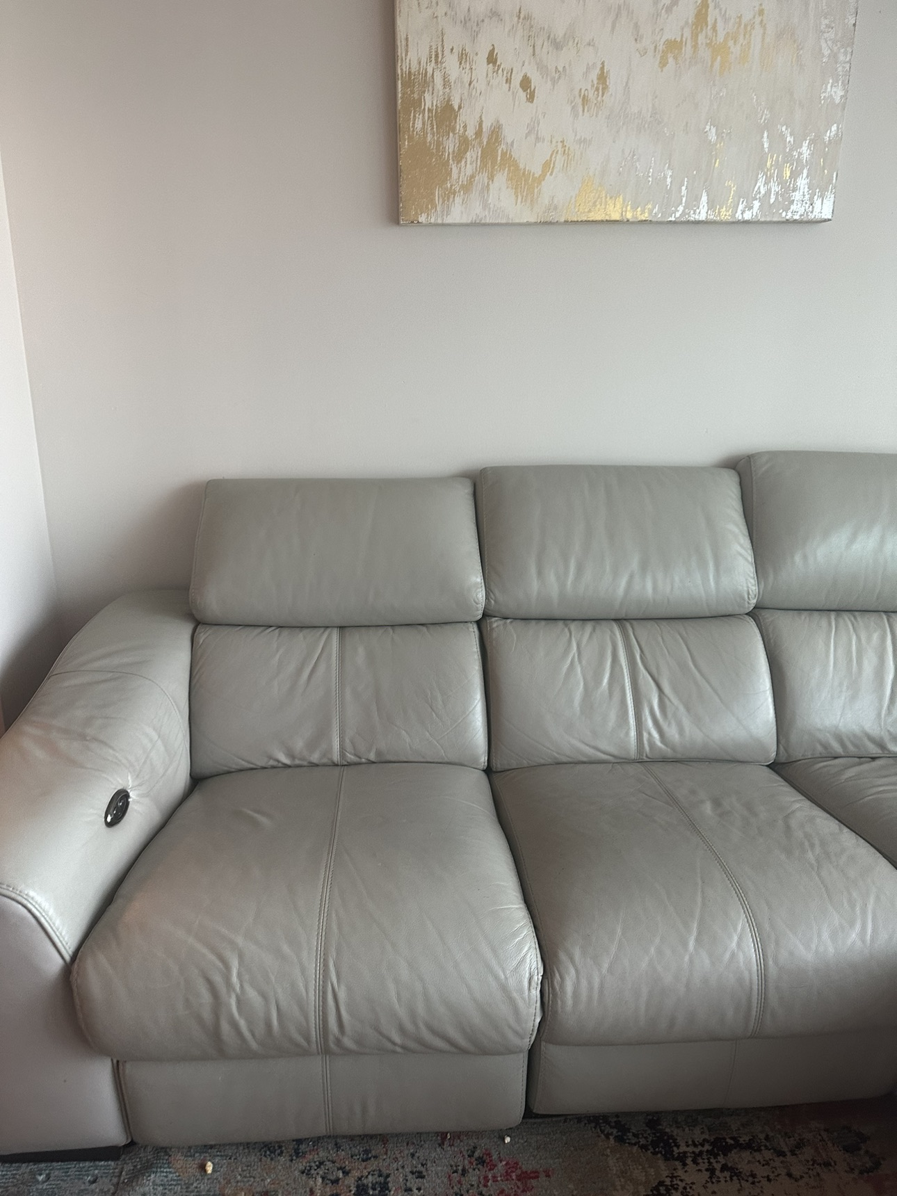Leather beige recline sectional Right image indicator(2)