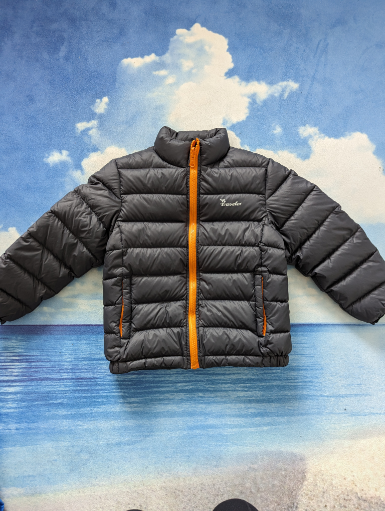 Boys size S (5-6Y) puffer jacket in dark grey
