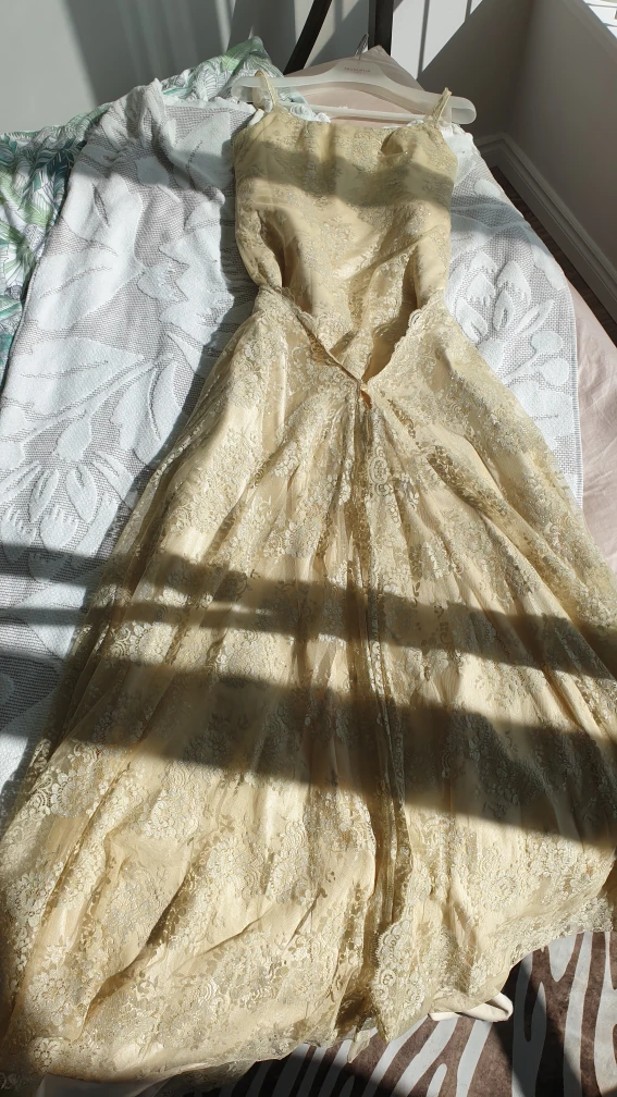 Pronuptia Paris Couture Antique Gold Lace & Silk "Wedding"  Gown image indicator(8)