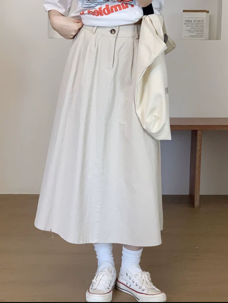 Apricot button front pleated skirt thumbnail