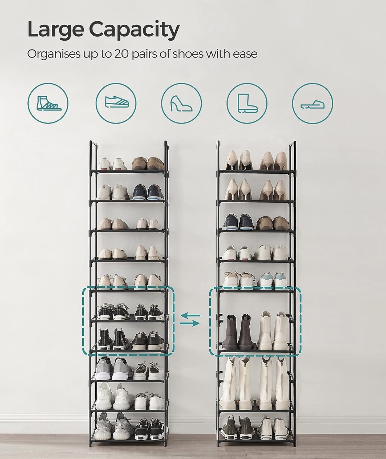 SONGMICS Shoe Rack, 10-Tier Shoe Shelf - photo 2