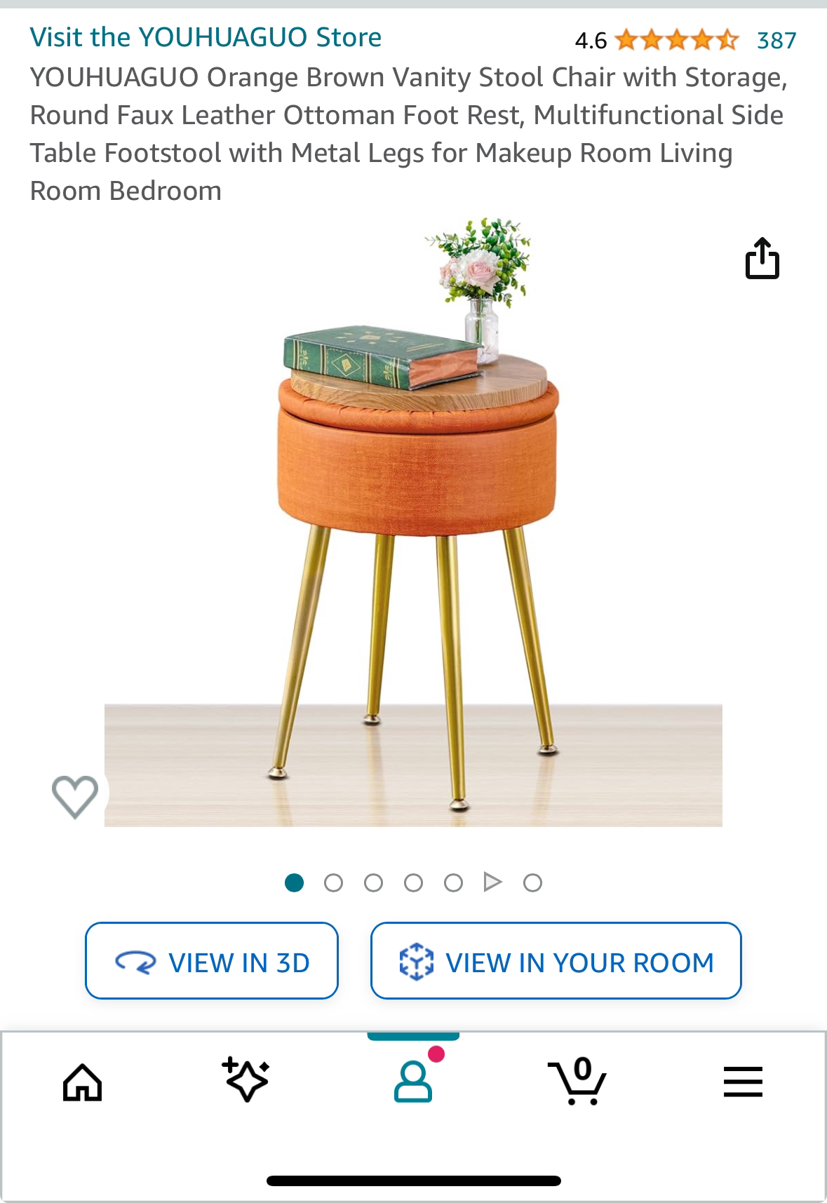 Orange Brown Vanity Stool Chair with Storage - photo 2