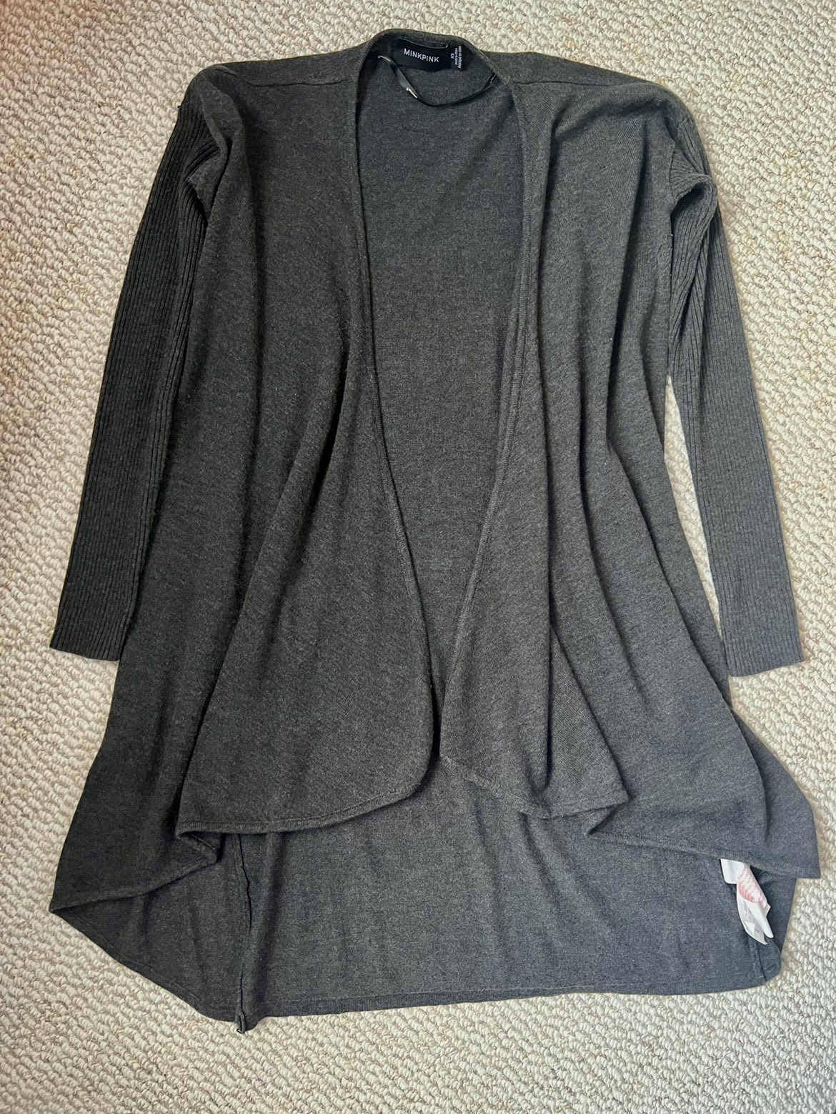 MINKPINK open front long grey wool cardigan retail$150+ image indicator(2)