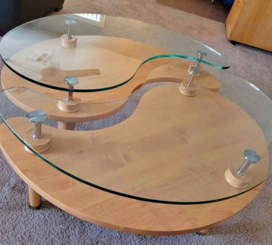 coffee table 2 piece glass wood round contemporary