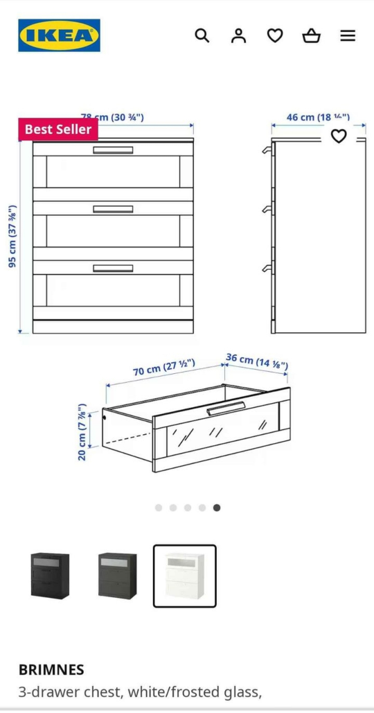 IKEA Brimnes 3 drawer dresser - RED! image indicator(2)