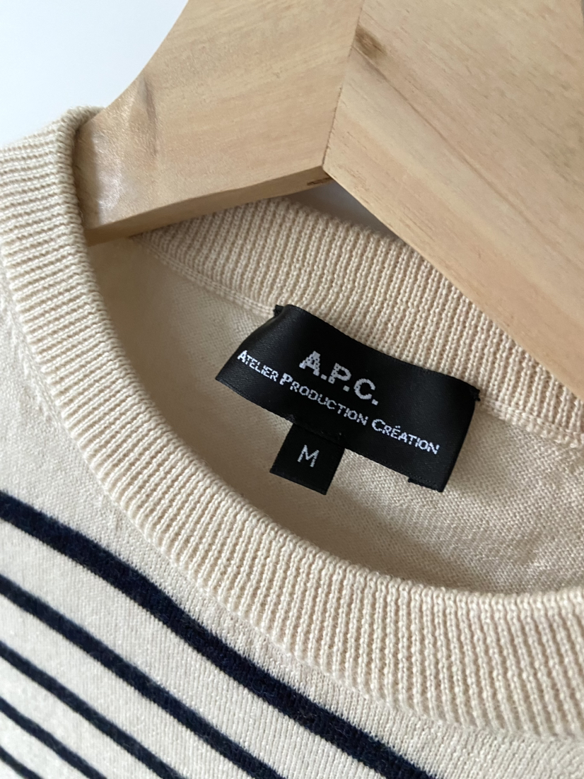 A.P.C. Navy stripe crew neck sweater size M image indicator(3)