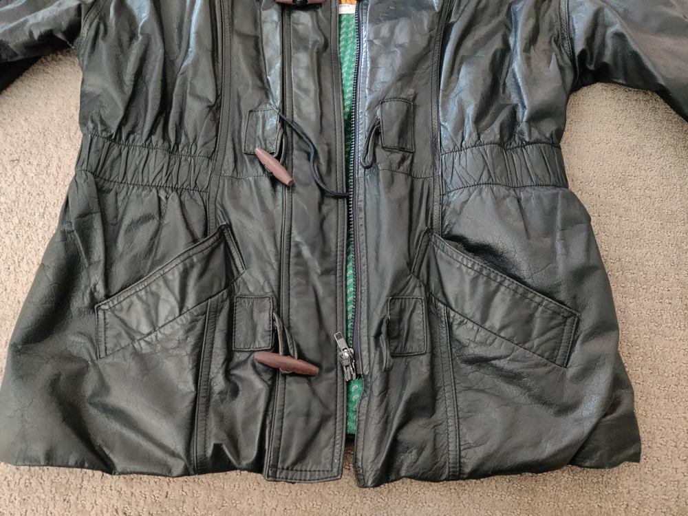 Black Leather Women Zipper Winter Jacket Coat - Size 12 image indicator(9)