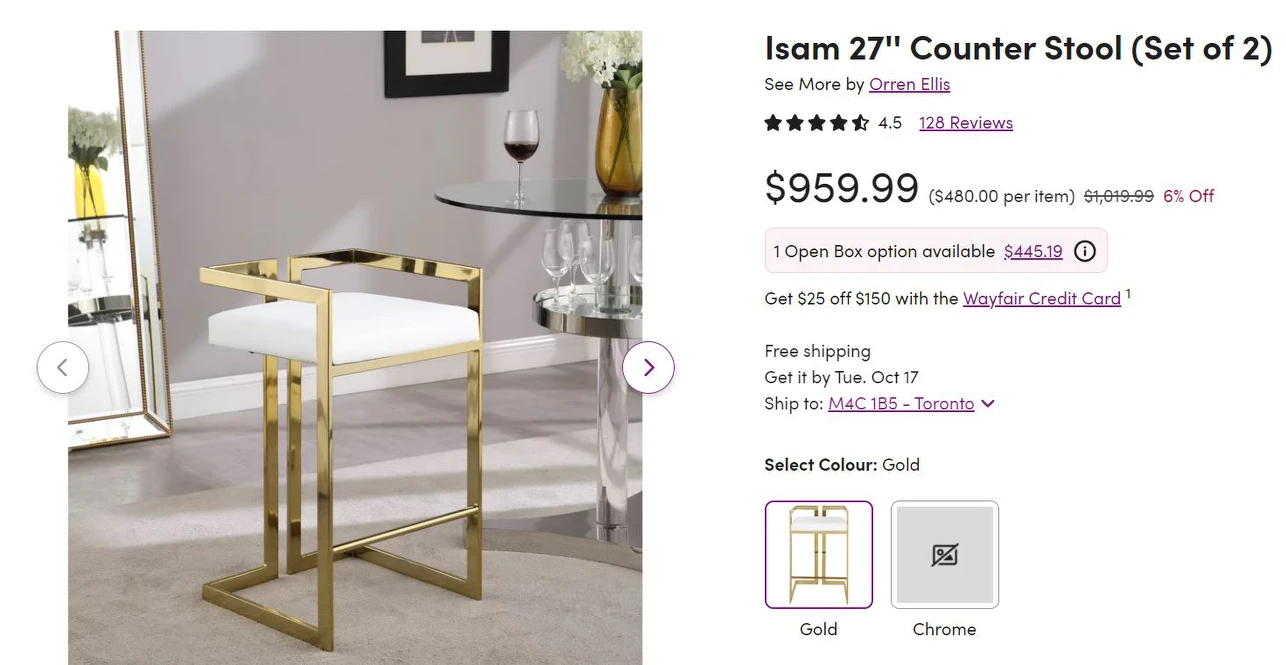 4 Bar Stools- modern Art Deco style (white/gold) image indicator(8)