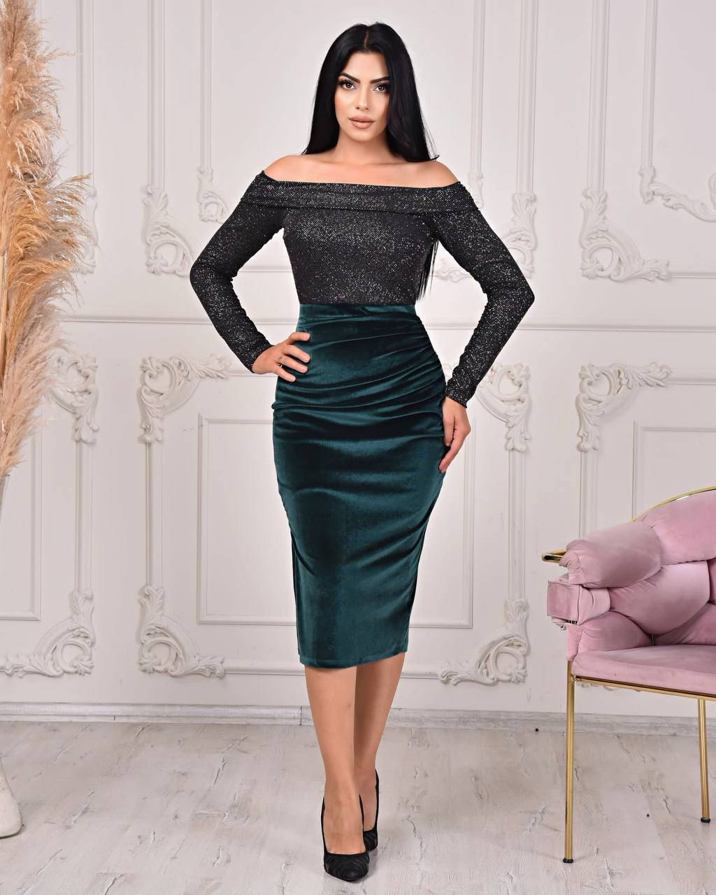 Velvet Green Party Dress image indicator(3)