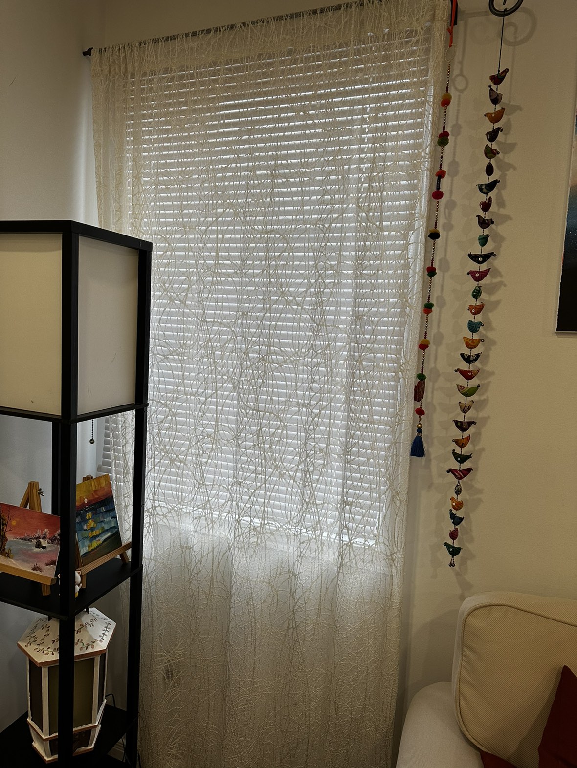 White sheer curtains- 3 drapes