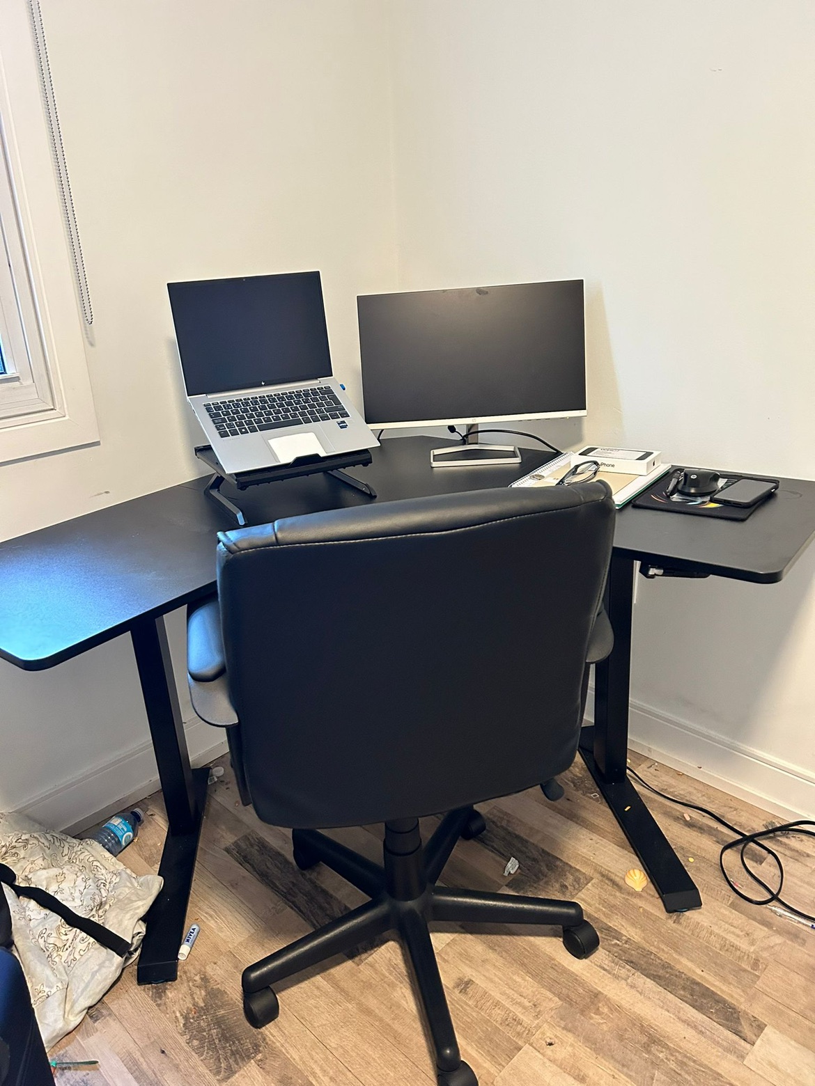 L shape office manual adjustable table - photo 3