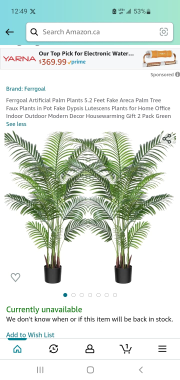 Ferrgoal Artificial Areca Palm Plants 5.2Ft thumbnail
