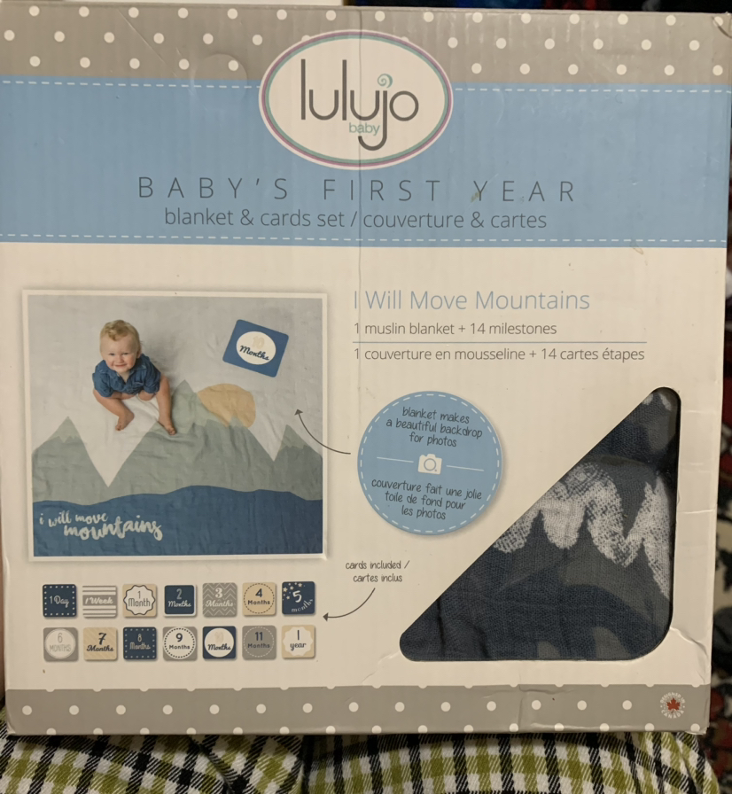 lulujo baby's first year blanket & cards set in blue thumbnail