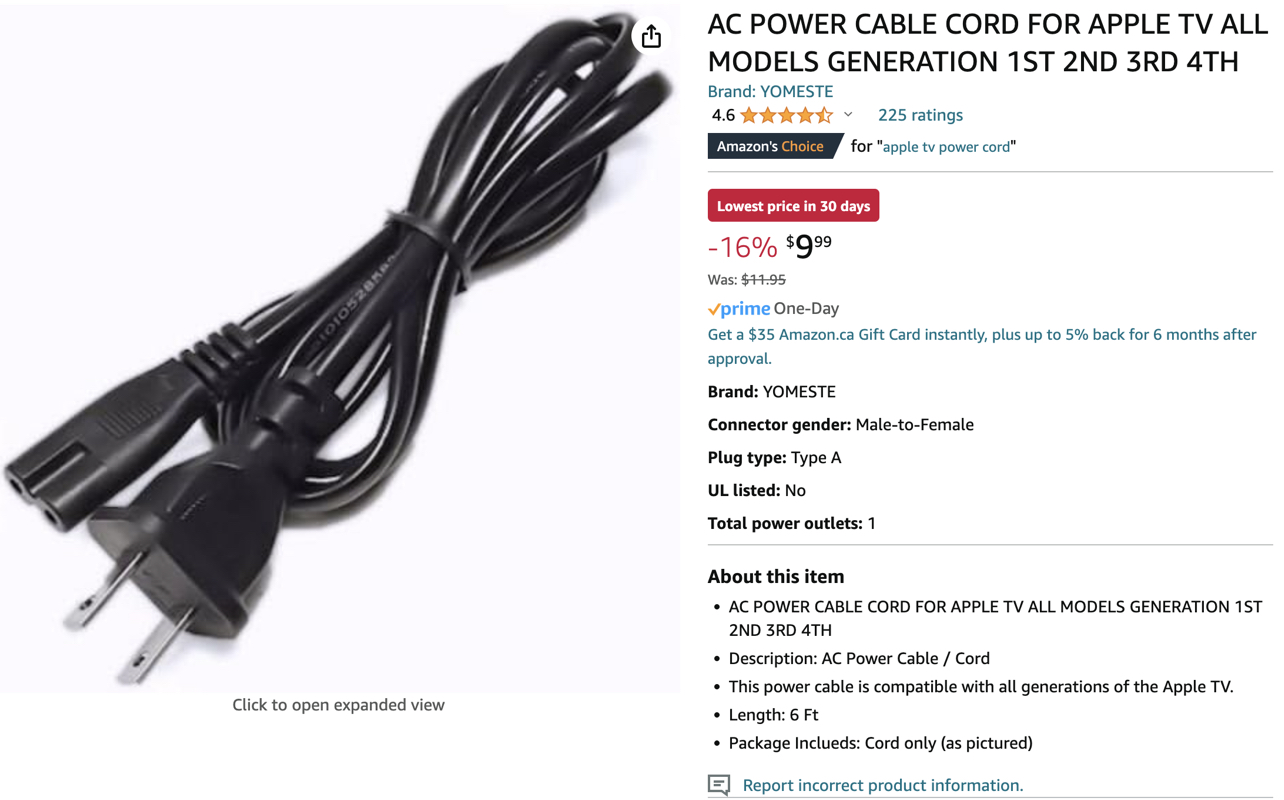 Apple TV cable - AC power cable cord - photo 3