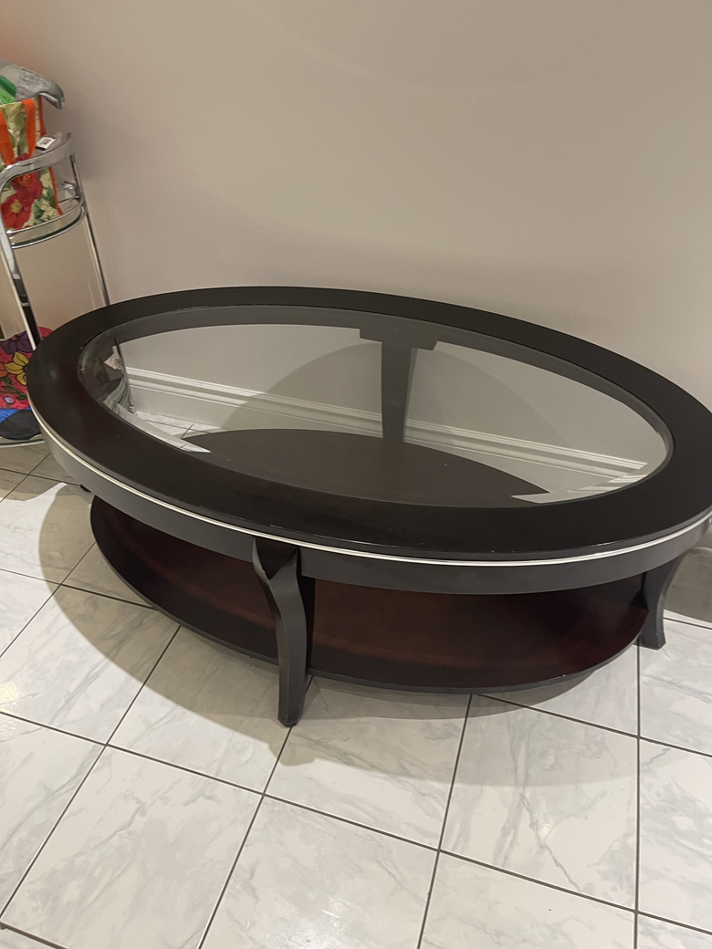 Beautiful oval wooden glass coffee table