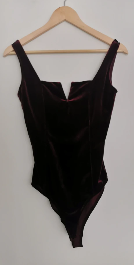 Dark red velvet body suit thumbnail