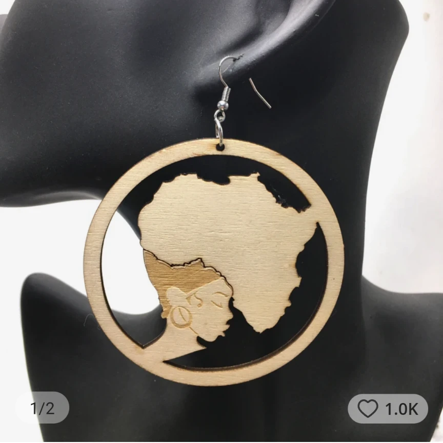 New!!! Wooden African Map Earring