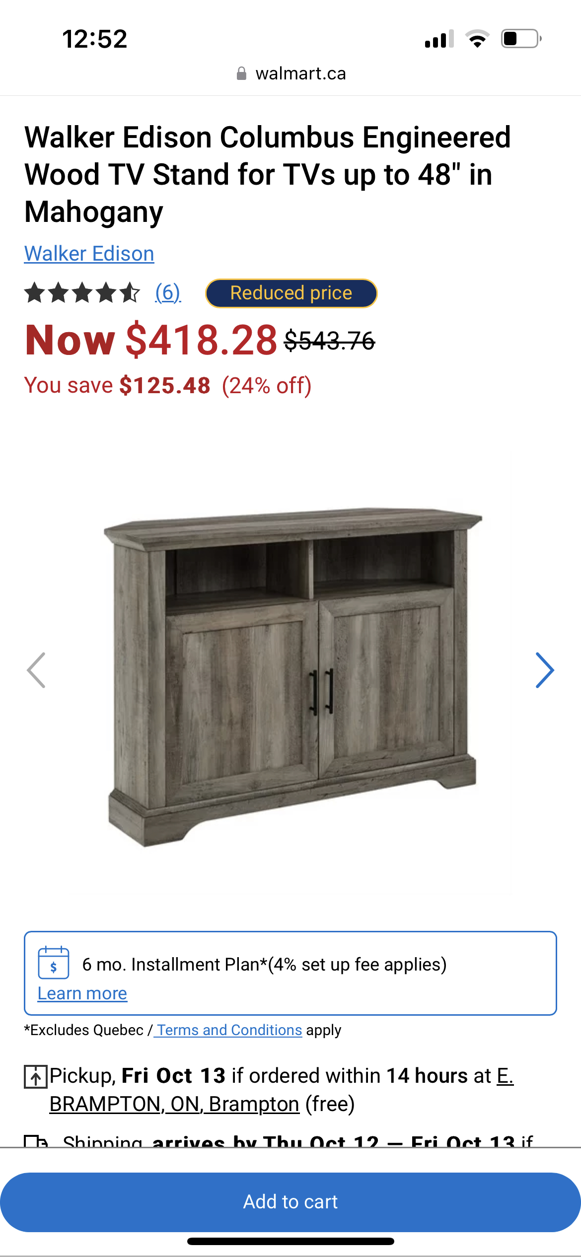 Walker Edison 44” Grooved Door Corner TV Stand in Gray Wash