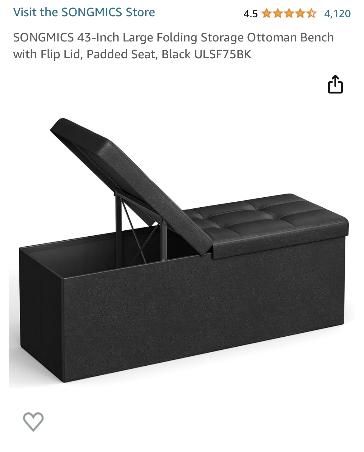 43-Inch Storage Ottoman Bench with Flip Lid, Padded Seat image indicator(3)