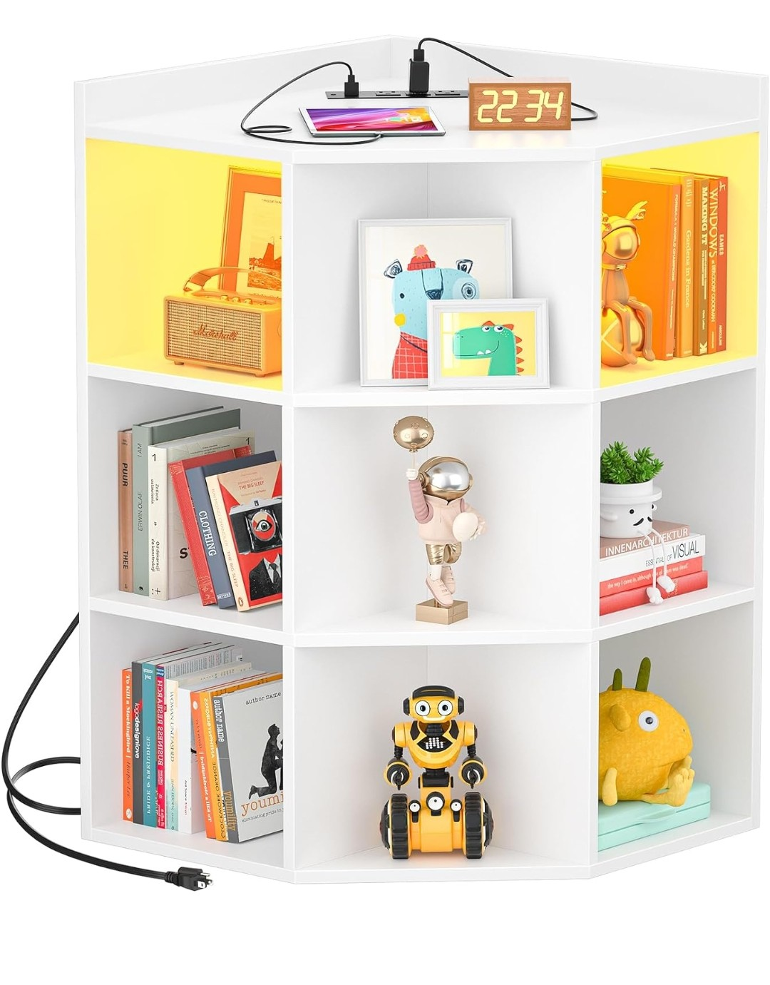 Corner Bookshelf with LED Lights and Power Outlets - photo 2
