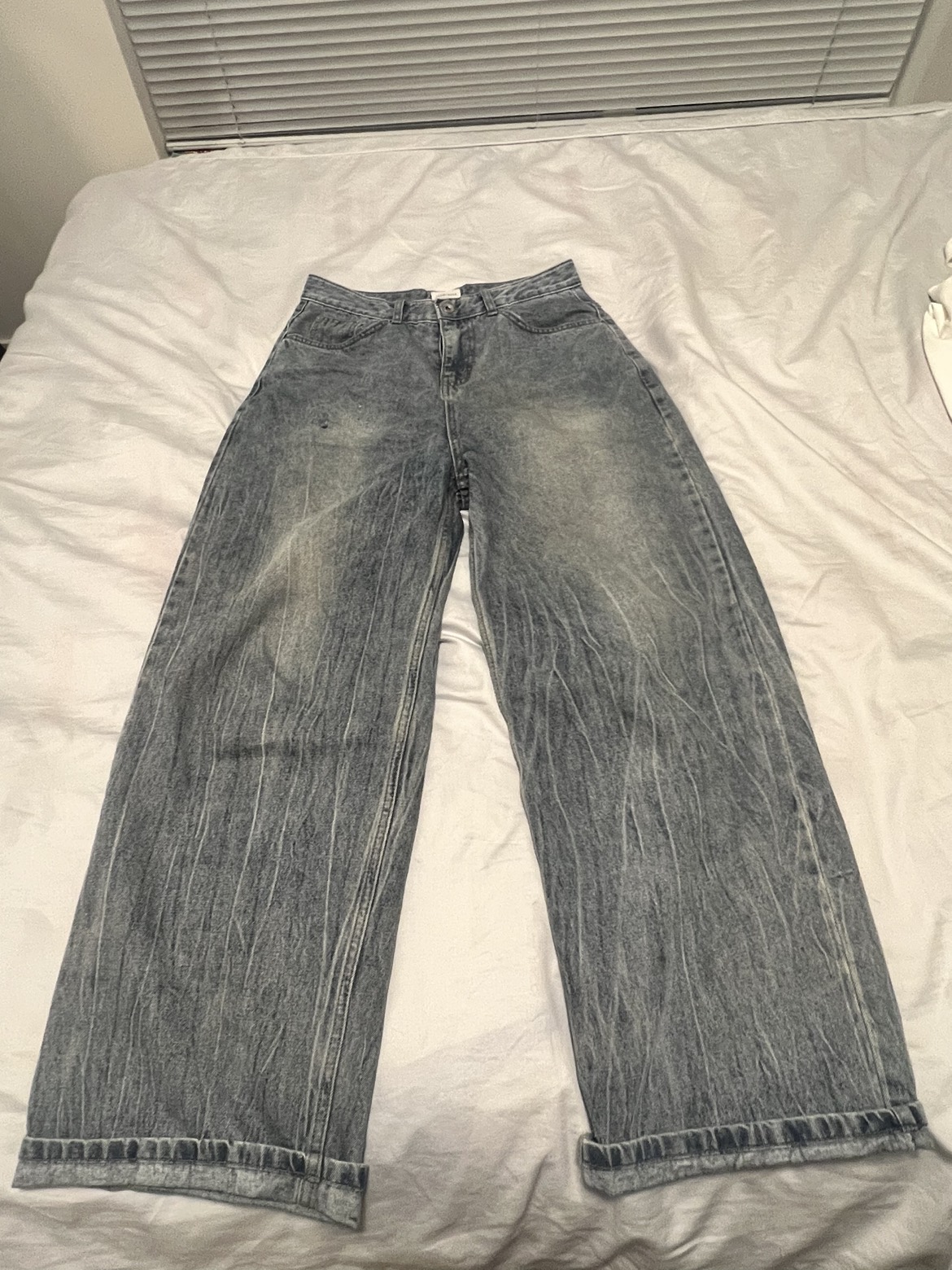 Mens washed blue baggy jeans thumbnail