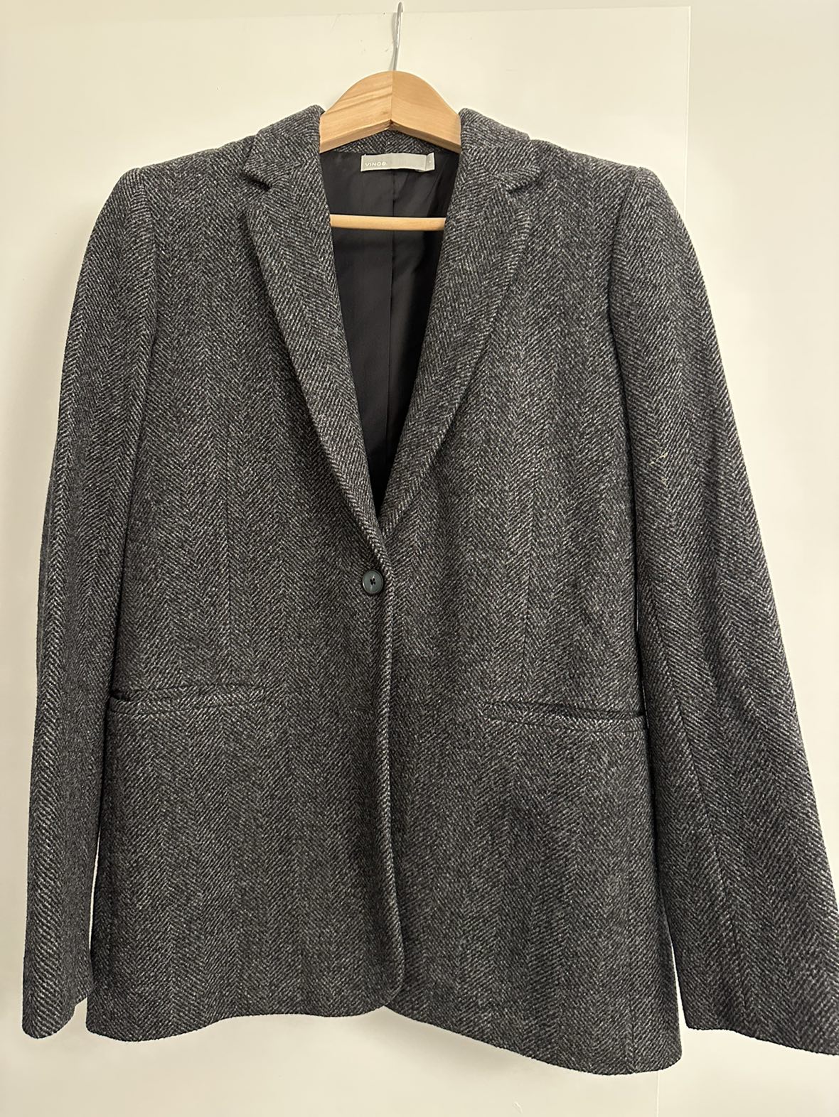Vince Wool Silk Cashmere Herringbone Fitted Blazer
