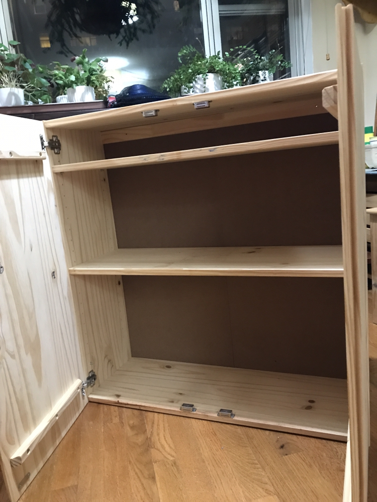 SOLD Pine solid wood shelf cabinet with doors. Unfinished wood - photo 3